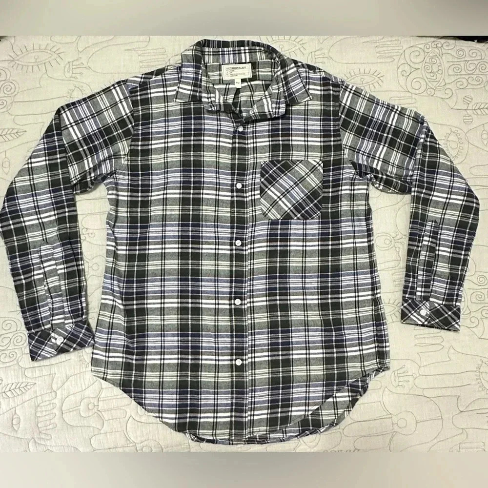 Current/Elliott M Size 2 Plaid Flannel Buttondown Green Brown Blue